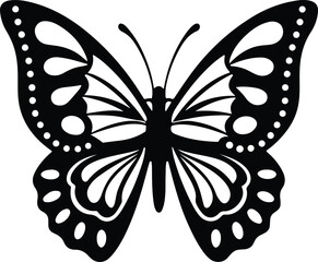 Elegant Butterfly Silhouette: A striking black and white silhouette of a butterfly, showcasing intricate wing patterns, perfectly embodying grace and the ephemeral beauty of nature.