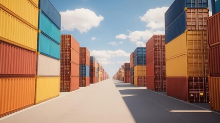 A hyper-realistic image of a cargo port with AI-powered tariff calculation systems