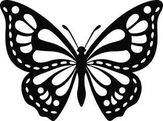 Graceful Butterfly Silhouette: A stunning black and white illustration of a butterfly with intricate wing patterns, representing elegance and transformation.