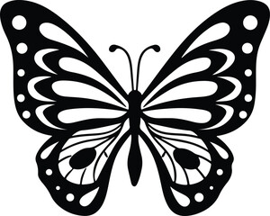 Butterfly in Black and White: An elegantly crafted image presents a detailed depiction of a butterfly, showcasing its intricate wing patterns and delicate form against a stark background.