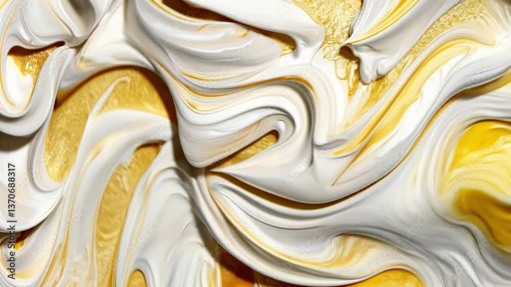 Poster abstract art with swirling cream and gold textures creating a dynamic visual flow showcasing eleganc