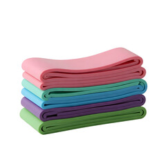 Stack of colorful resistance bands on a transparent background.