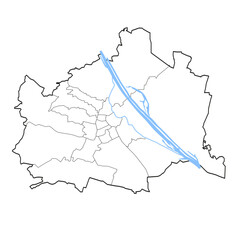 Vienna map with districts and waterways