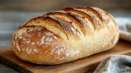 Fototapeta premium Freshly baked loaf on wooden board