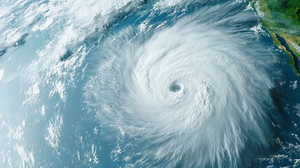 A swirling hurricane over the ocean, showcasing the powerful winds and clouds, highlighting the dynamic nature of severe weather events.