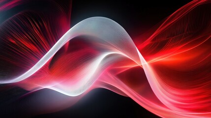 Obraz premium Striking red and white wave against a black backdrop. Dynamic lines create a sense of motion and visual energy
