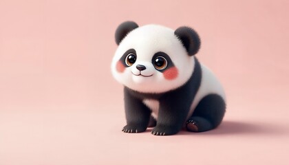 Fototapeta premium Cute Panda Sitting Comfortably on Pink Background Ready for Cuteness