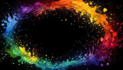 Obraz premium creative colorful border frame of rainbow paint splash abstract background; space for copy , graphic resource