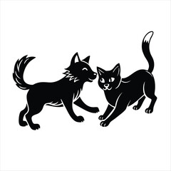 cat and dog silhouette vector style