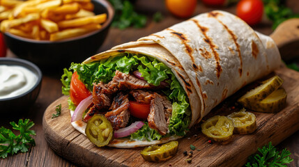 Rustic doner kebab close-up