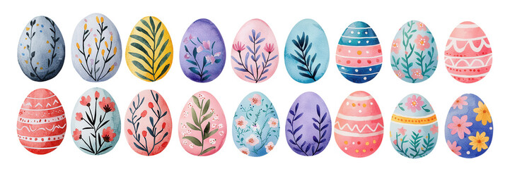 Collection of watercolor Easter egg mandalas concept. Colorfully decorated Easter eggs showcasing intricate designs and vibrant patterns