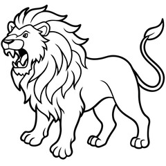 A roaring lion ataking outline line art style.