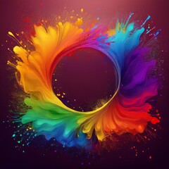 creative colorful border frame of rainbow paint splash abstract background; space for copy , graphic resource