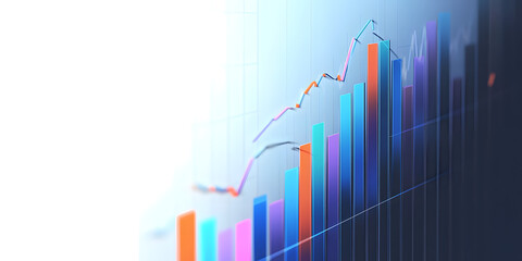 Abstract financial chart with upward trend line graph on a white background, concept of growth and success. 3D Rendering