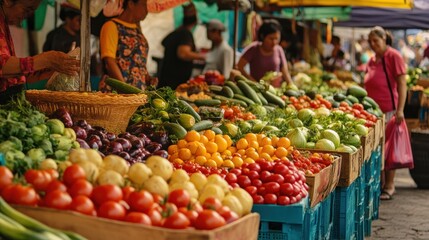 Bustling farmers market showcases a vibrant array of fresh, organic produce