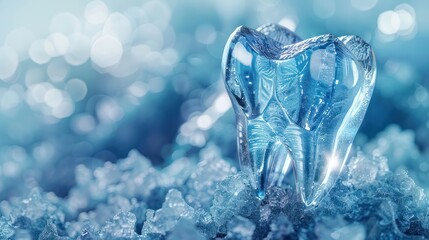 Ice blue diamond teeth glittering shine glowing lighting reflection crystal heart frozen.