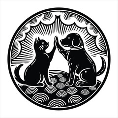 cat and dog silhouette vector style