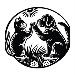 cat and dog silhouette vector style