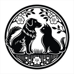 cat and dog silhouette vector style