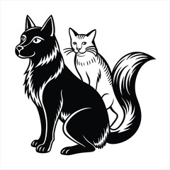 cat and dog silhouette vector style