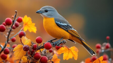 Vibrant bird amidst autumn foliage