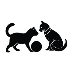 cat and dog silhouette vector style