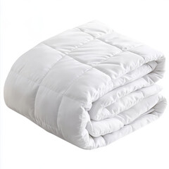 A neatly folded white quilted blanket with a smooth, plush texture. The blanket features subtle stitching patterns and is displayed on a clean white surface, emphasizing its soft and cozy design