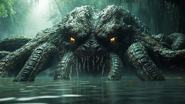 Swamp Monster Emerging From Water, Fantasy Scene, Possible Stock Photo