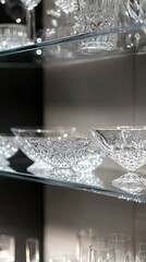 Elegant Crystal Shelves Reflecting Ambient Light in Modern Setting