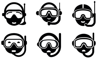 Black and White Icons of Divers Ready for Underwater Adventures