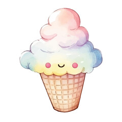 ice cream cone cute watercolors illustration on white background