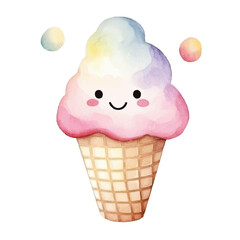 ice cream cone cute watercolors illustration on white background