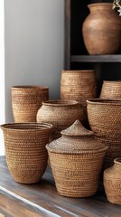 A close up of a bunch of baskets on a table