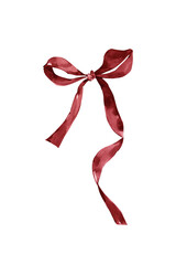 Vintage Watercolor Bow Illustration: Elegant Ribbon Art for Design, Burgundy Dark Red Bow with Long Tails, Ideal for Holiday and Wedding Projects © ArtMaslyana