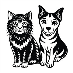 cat and dog silhouette vector style
