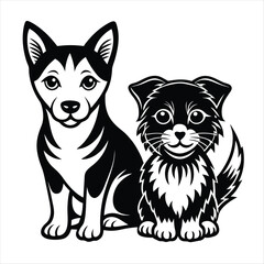 cat and dog silhouette vector style