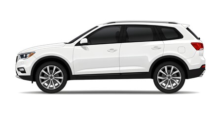 Fototapeta premium A vector illustration of a modern white car SUV, side view, with black trim and silver alloy wheels. Isolated on white background. Perfect for automotive concepts and transportation themes.