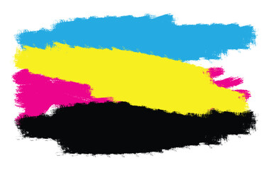 Cyan magenta yellow and key (cmyk) color model waving stripes on white background
