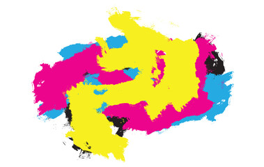 Cyan magenta yellow and key (cmyk) color model waving stripes on white background