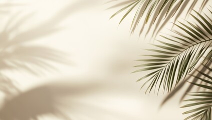 Elegant Blurred Palm Leaf Shadows on a Soft Neutral Beige Background with Ample Copy Space for Text Overlay
