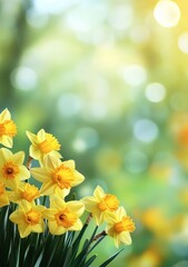 Fototapeta premium Elegant Daffodil Border With Vibrant Yellow Flowers And A Softly Blurred Spring Background With Ample Copy Space