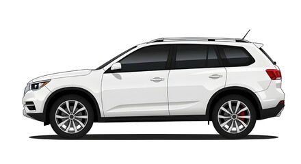 Naklejka premium A vector illustration of a modern white car SUV, side view, with black trim and silver alloy wheels. Isolated on white background. Perfect for automotive concepts and transportation themes.
