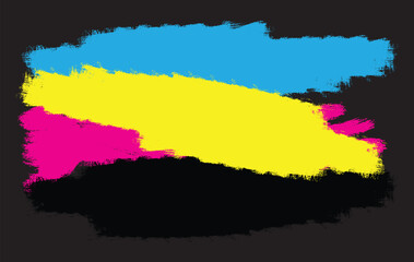 Cyan magenta yellow and key (cmyk) color model waving stripes on white background
