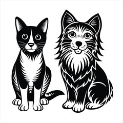 cat and dog silhouette vector style