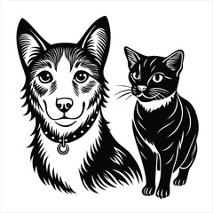 cat and dog silhouette vector style