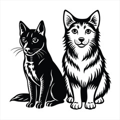 cat and dog silhouette vector style