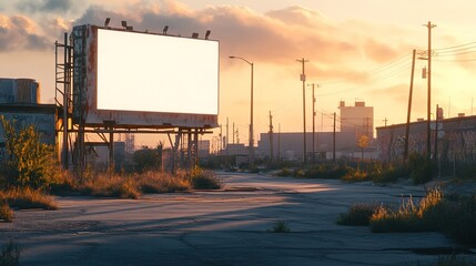 Obraz premium A blank billboard in a desolate urban setting at sunset