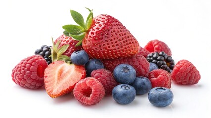 Obraz premium A cluster of mixed berries strawberries blueberries