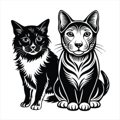 cat and dog silhouette vector style