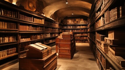 Obraz premium A neatly arranged wine storage room with thousands of bottles.